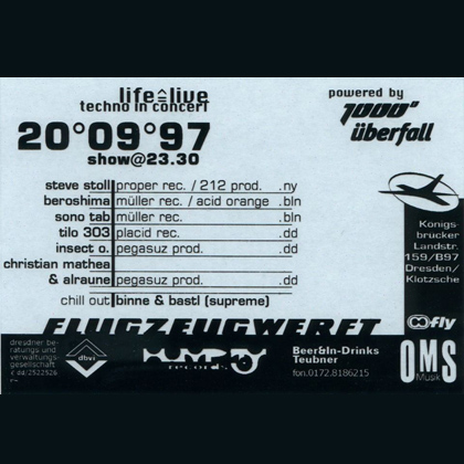 life is live with Steve Stoll, Beroshima, Insect O. at Flugzeugwerft Dresden September 1997