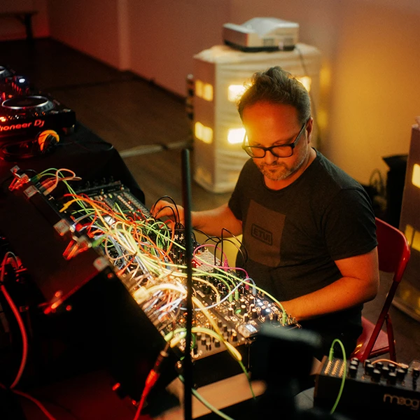 artist Insect O. on his mordular synthesizer