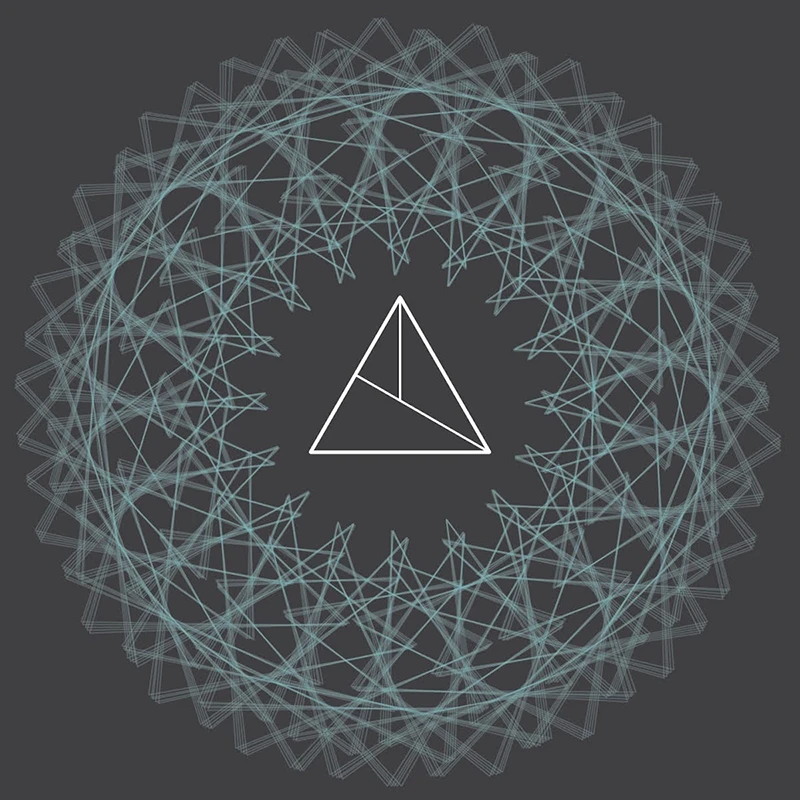 Artwork for: Bribie Dub with a dark grey computer graphic and thin circling lines and triangles