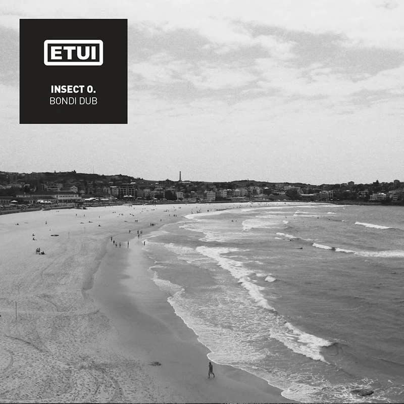 Artwork for Bondi Dub with black and white photo of a beach in the city with some ocean waves